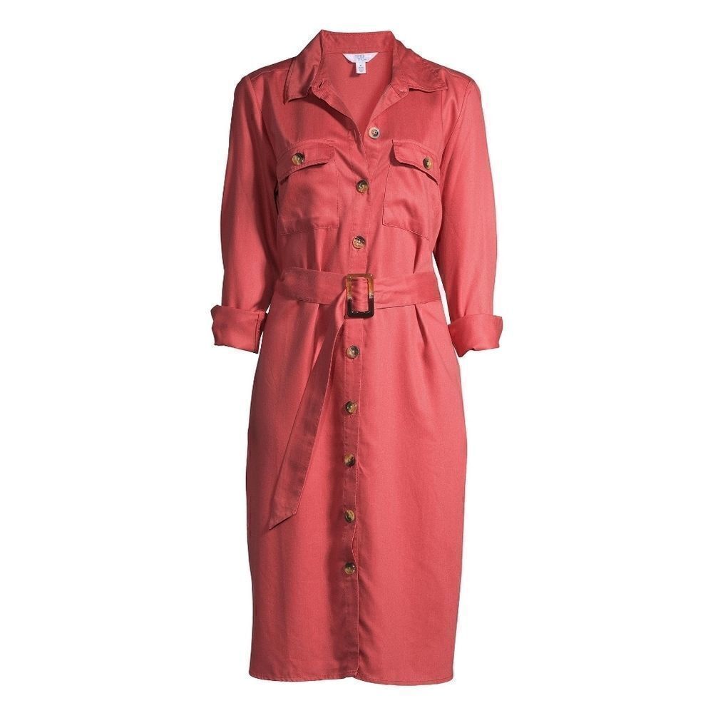 Time & Tru coral Woven Utility Shirt Dress - Picture 13 of 13
